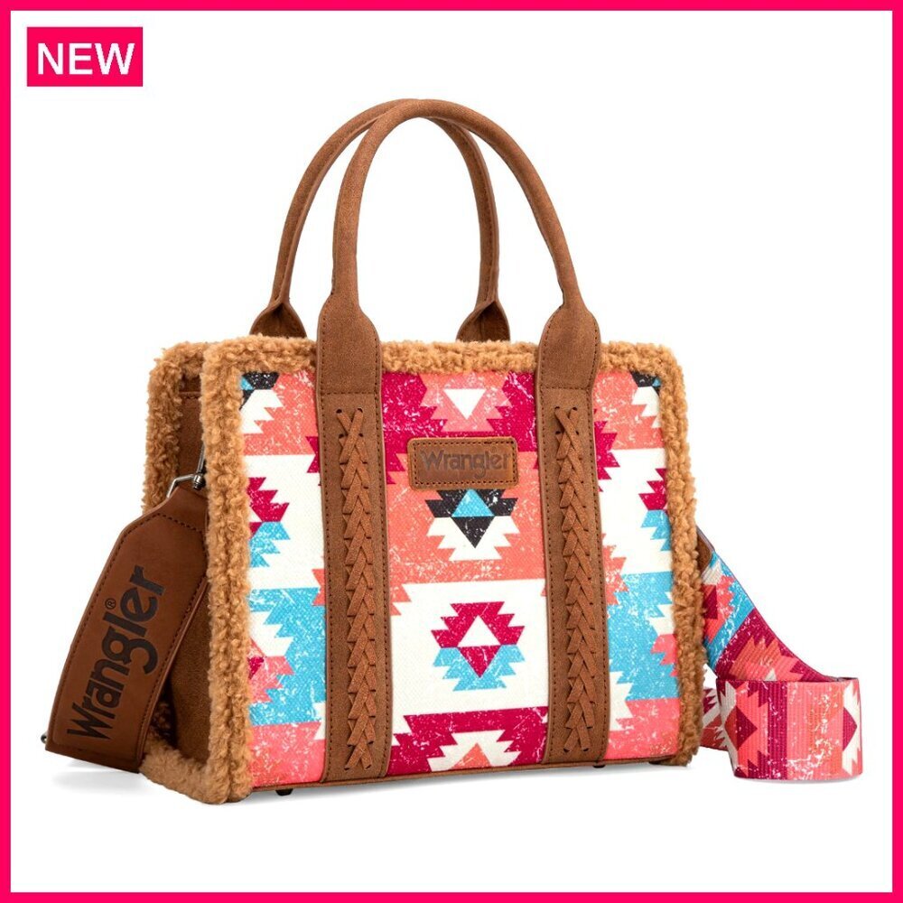 Sherpa Tote Bag with Adjustable Strap, Multiple Compartments, 10.5x8.2